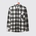 Lässiges atmungsaktives Herrenhemd aus Baumwolle mit schwarz-weißem Karomuster Design - XL/41 / Oberteile / Weiß Kariert (C3007)