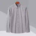 Premium grey vertical striped long-sleeve casual shirt for men featuring breathable cotton fabric - S / Tops / Grey Stripe