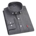 Premium Herrenhemd aus atmungsaktiver grauer Baumwolle, gestreift, Langarm, Slim Fit - XL/41 / Oberteile / Hellgrau Vertikal Gestreift