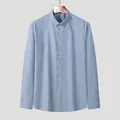 Professional blue and white striped men's breathable cotton long-sleeve casual shirt - S / Tops / Blue Striped