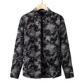 Modernes lässiges langärmeliges Herrenhemd mit grauem Marmor-Camouflage-Druck - XL/41 / Oberteile / Schwarz (F653)