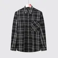 Klassisches schwarz-weißes kariertes Langarmhemd für Herren aus Baumwolle im Casual-Stil - XL/41 / Oberteile / Schwarz Kariert (C3007)