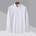 Men's casual slim-fit long-sleeved shirt with fine blue vertical stripes for office - S / Tops / Gray White Stripes