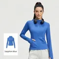 Slim fit hooded yoga sports jacket in royal blue with front zipper and thumbholes - S / Tops / Royal Blue