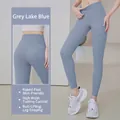 High-waisted nude-feel yoga leggings in grey lake blue for gym fitness and running training - S / Bottoms / Grayish Blue