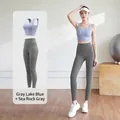 Women's two-piece yoga set with shockproof sports bra and leggings in lake blue and grey - Grey Lake Blue + Sea Salt Grey