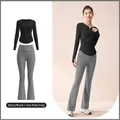 Slim Fit V-Ausschnitt Yoga-Set mit Falten in Sternenschwarz und Seegesteinsgrau - Sternenschwarz + Meersalzgrau