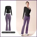 Zweiteiliges Yoga-Set mit V-Ausschnitt in Starry Black und Tomato Purple für Damen - Sternenschwarz + Auberginen-Lila