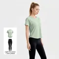 Women's fitness set with light green mesh t-shirt and black high waist leggings - Light Bean Green + Starry Black