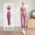 Professional two-piece rose pink yoga set featuring sports bra and high-waisted leggings - Dusty Pink + Dusty Pink