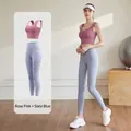 Premium two-piece yoga set featuring dusty pink sports bra and blue-grey leggings - Dusty Rose + Grey Lake Blue