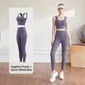 Two-piece purple yoga set featuring a sports bra and high-waist leggings for workout - Eggplant Purple + Eggplant Purple