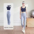 Medium impact sports bra and high waist yoga leggings set in whale blue - Whale Blue + Grey Lake Blue