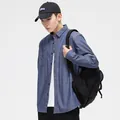 Stijlvol blauw denim overhemd met lange mouwen voor heren met casual moderne pasvorm - 39/M / Tops / Donkerblauw