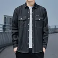 Luxe slim fit donker denim overhemd met lange mouwen voor heren in Japanse casual stijl - S/38 / Tops / Zwart