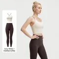 Tweeledige yoga fitness set met een ivoren sportbeha en een koffiebruine legging - S / Boven- En Onderstuk / Ivoorwit + Gedistilleerde koffie