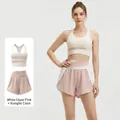 Women's activewear set including sports bra and crossover shorts in cream and pink - S / Top And Bottom / White Glaze Pink + Xiangfei Pink