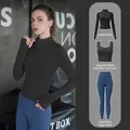 Set da yoga professionale slim-fit da donna con giacca, reggiseno sportivo e leggings - Taglia S / Set / Nero Stellato + Blu Balena