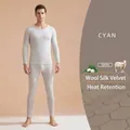 Men's light grey high-stretch thermal underwear set with silk and wool fleece lining - M / Top And Bottom / Gray