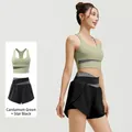 Two-piece women's sports yoga set featuring a green bra and black running shorts variant - S / Top And Bottom / Nutmeg Green + Starry Black