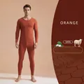 Thick men's orange thermal underwear set with wool silk velvet for winter warmth - M / Top And Bottom / Orange