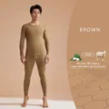 Men's premium brown wool silk thermal underwear set featuring a comfortable round neck design - M / Top And Bottom / Coffee