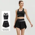 Two-piece black activewear set with sports bra and running shorts for yoga and fitness - S / Top And Bottom / Starry Black + Starry Black