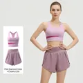 Two-piece pink and purple women's yoga workout set with racerback bra and shorts - S / Top And Bottom / Pink Diamond + Milky Purple