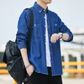 Chemise en jean à manches longues coupe ajustée pour homme bleu foncé - S/38 / Haut (C2010) / Bleu foncé