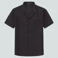 Men's loose fit black short sleeve shirt with classic Cuban collar and chest pocket - M / Tops / Black