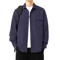 Langärmliges Herrenhemd aus Baumwolle in Marineblau mit Brusttasche und Knopfleiste - M / Oberteile / Marineblau