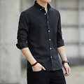 Camisa Oxford clásica negra de manga larga para hombre con cuello abotonado y bolsillo - M / Tops / Negro