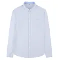 Classic men's blue and white vertical striped long-sleeve cotton Oxford casual shirt - S / Tops / Blue Striped