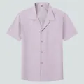 Men's relaxed fit Cuban collar short sleeve shirt in solid lavender purple color - M / Tops / Gray