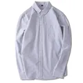 Men's blue and white striped Oxford long-sleeve shirt with a classic chest pocket - S / Tops / Gray Stripe