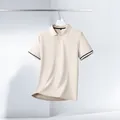 Premium men's high-stretch ice-feeling polo shirt in beige for business casual wear - M / Tops / Light Khaki (PY45)