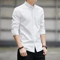 Camisa Oxford clásica de manga larga blanca para hombre con bolsillo frontal - M / Tops / Blanco