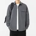 Hochwertiges graues Herren-Baumwollhemd langarm mit Brusttasche im Freizeit-Stil - M / Oberteile / Grau