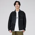 Camisa vaquera negra tipo patchwork para hombre con diseño minimalista y bolsillos - M / Tops / Negro