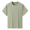 Minimalist loose fit men's Sorona fabric solid color short sleeve T-shirt in sage green - M / Tops / Grey Green