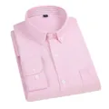 Hoogwaardig roze herenoverhemd met lange mouwen van Oxford-katoen en button-down kraag - 38/S / Tops / Roze