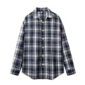 Chemise décontractée à carreaux bleu marine et blanc, manches longues, taille M. - Carreaux Bleu Marine