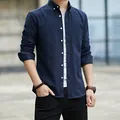 Camisa Oxford de manga larga para hombre estilo urbano en azul oscuro... - Azul marino