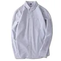Classica camicia a maniche lunghe da uomo a righe verticali bianche e blu con tasca - Taglia S / Top / Righe Grigie (C801)