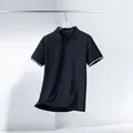 Premium navy blue men's high-elastic short sleeve polo shirt for business casual wear - Navy Blue (PY45)