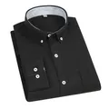 Chemise classique en coton Oxford noir à manches longues avec col boutonné pour hommes - Noir