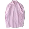 Chemise décontractée à manches longues pour hommes à rayures verticales roses et blanches - S / Hauts / Rayures Rouges (C801)