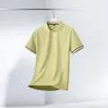 Breathable men's ice-silk polo shirt in pale olive green with striped cuff details - Matcha Green (PY45)