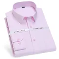 Professional pink striped long-sleeve dress shirt for men in non-iron cotton material - 38 / Tops / Pink Vertical Stripes
