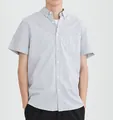 Chemise homme à manches courtes Oxford à rayures verticales bleues et blanches style japonais - Rayure Grise